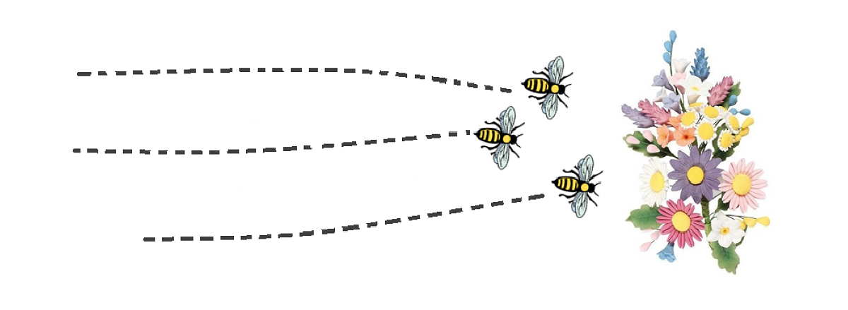 The image shows 3 bees seeking nectar from a bunch of flowers, as a metaphor for concurrent serving of web pages