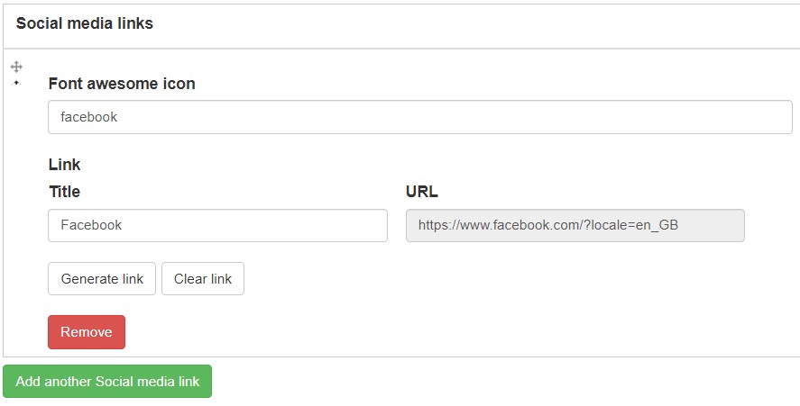 screenshot adding font awesome social media link for facebook