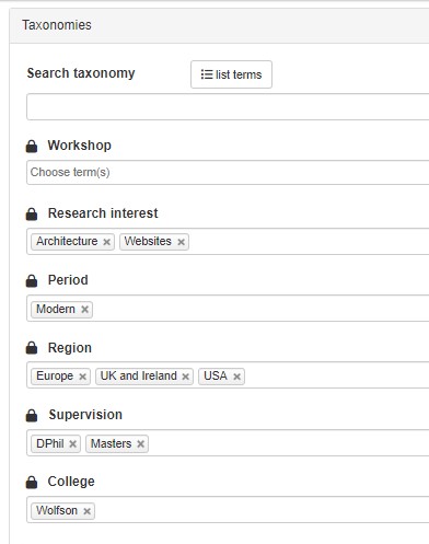 screenshot selecting taxonomies in details tab for taxonomy terms display widget