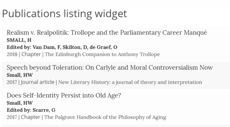 Screenshot of Publications listing widget with authors/editors showing