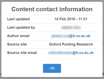 Shared content contact information modal